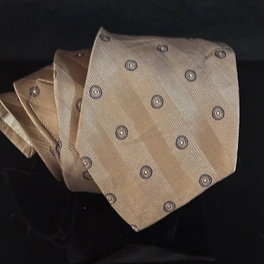 Sulka Silk Tie Tan Light Brown Beige Metallic Bronze Metal